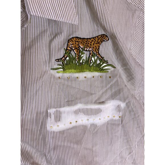 VTG Animal Embroidered Button-Up Shirt | Giraffe Tiger Cheetah Top Women’s XL - Picture 3 of 5